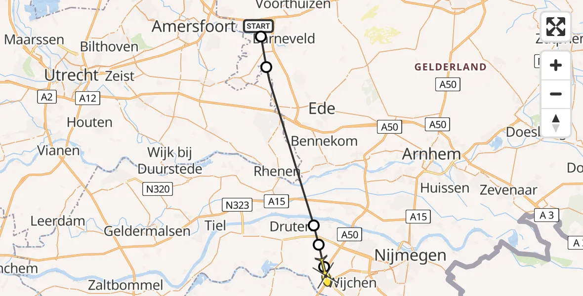 Routekaart van de vlucht: Lifeliner 3 naar Leur