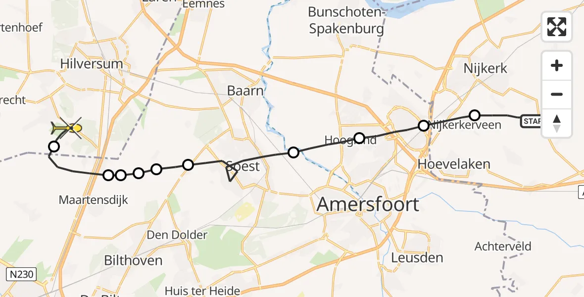 Routekaart van de vlucht: Lifeliner 1 naar Vliegveld Hilversum