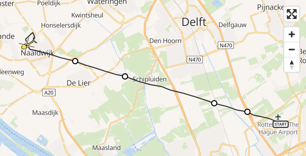 Routekaart van de vlucht: Lifeliner 2 naar Naaldwijk