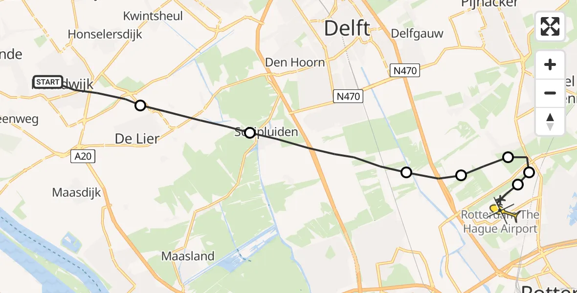 Routekaart van de vlucht: Lifeliner 2 naar Rotterdam The Hague Airport