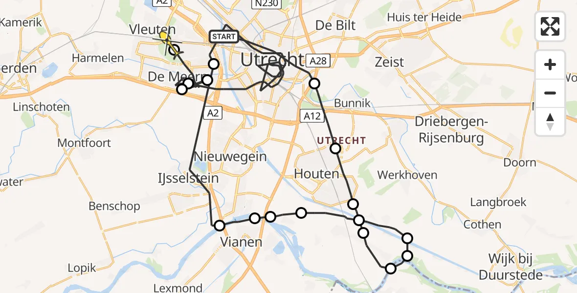 Routekaart van de vlucht: Politieheli naar Utrecht