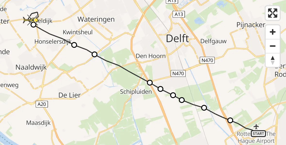 Routekaart van de vlucht: Lifeliner 2 naar Poeldijk
