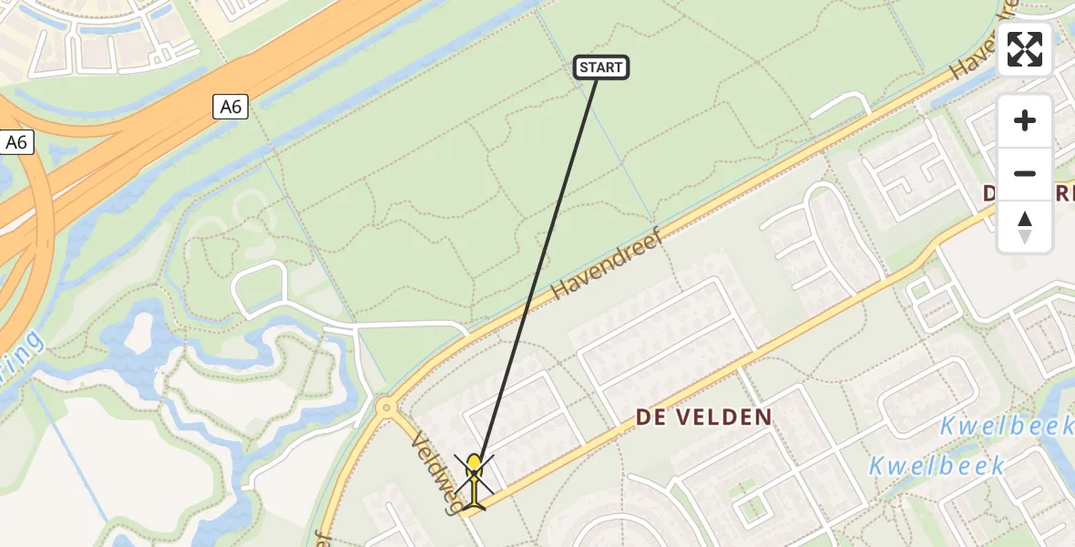 Routekaart van de vlucht: Politiehelikopter naar Almere
