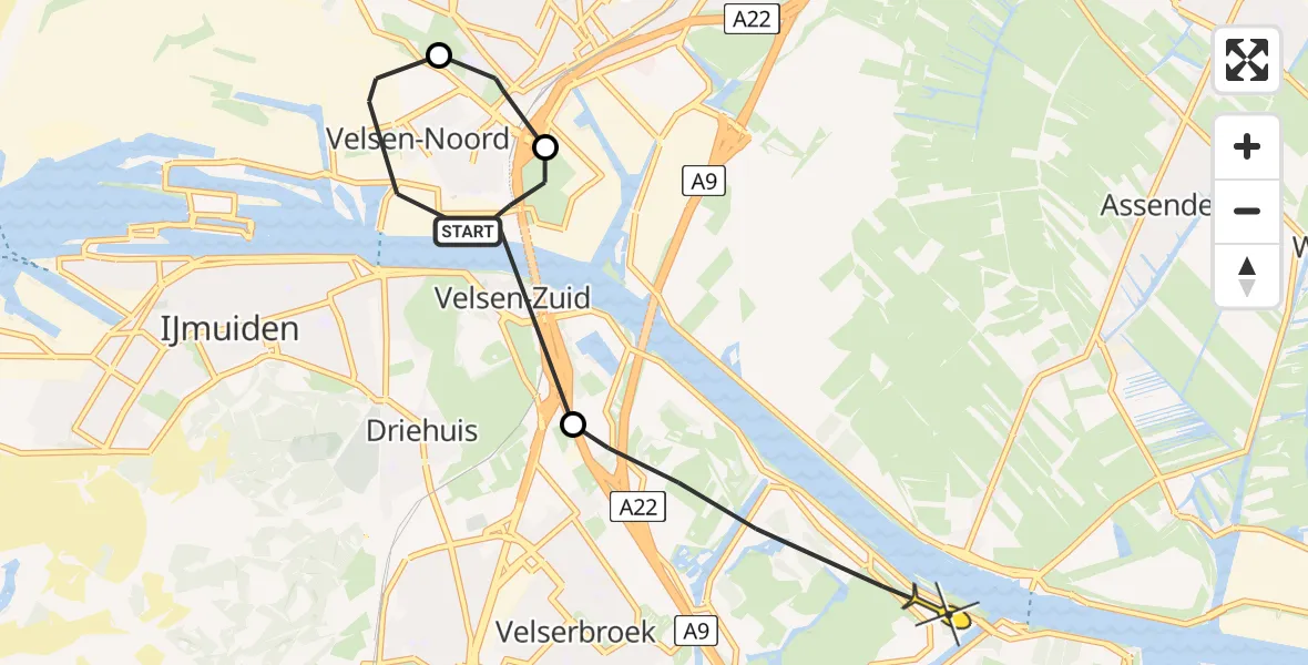 Routekaart van de vlucht: Politieheli naar Velsen-Zuid