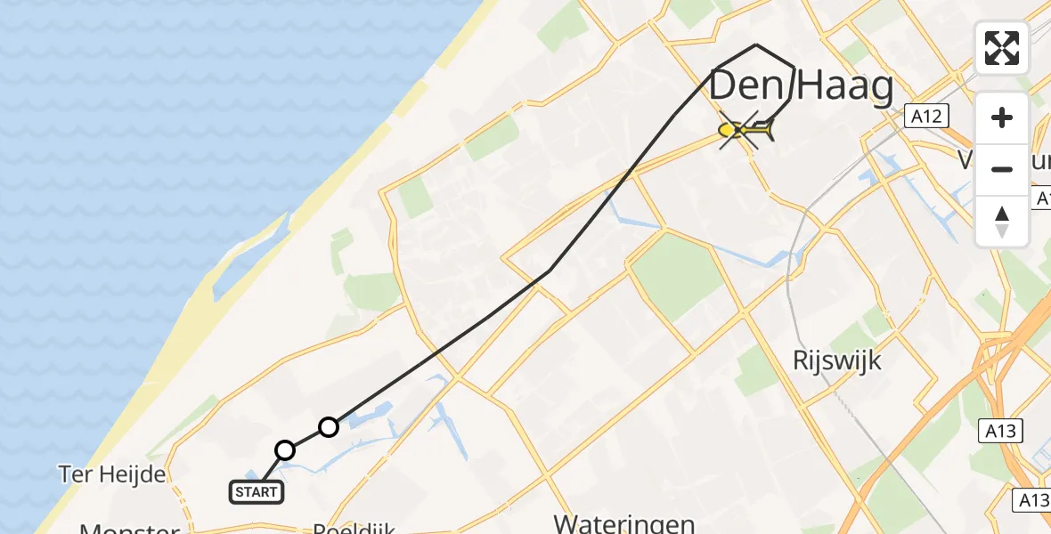 Routekaart van de vlucht: Lifeliner 2 naar Den Haag