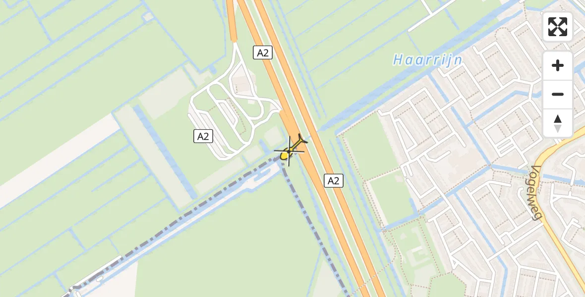 Routekaart van de vlucht: Politiehelikopter naar Breukelen