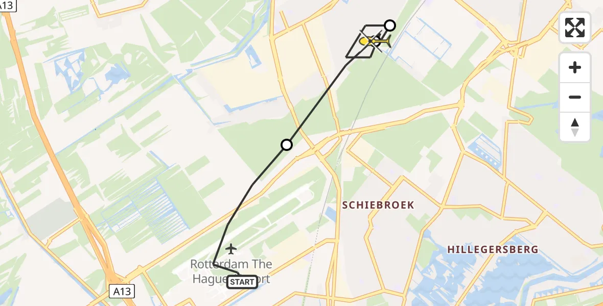 Routekaart van de vlucht: Lifeliner 2 naar Berkel en Rodenrijs