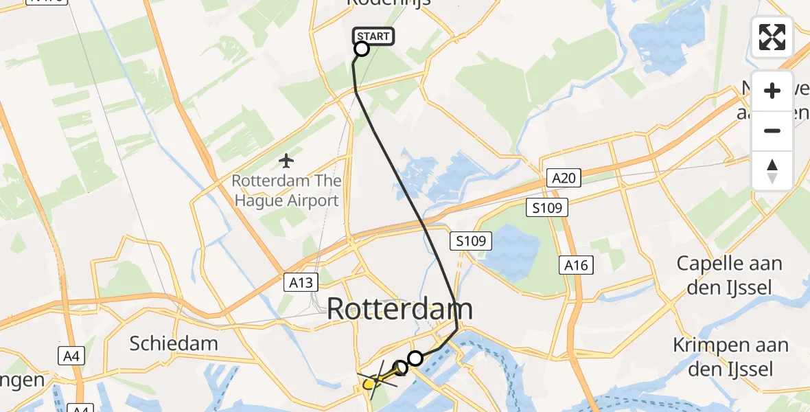 Routekaart van de vlucht: Lifeliner 2 naar Erasmus MC