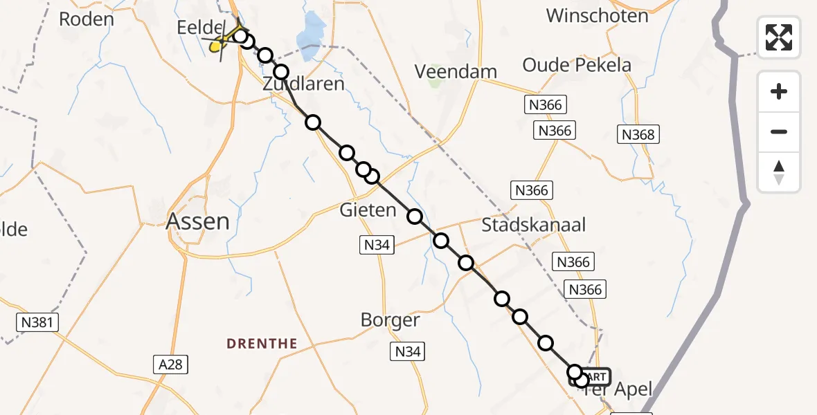 Routekaart van de vlucht: Lifeliner 4 naar Groningen Airport Eelde