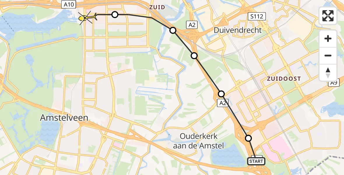 Routekaart van de vlucht: Lifeliner 1 naar VU Medisch Centrum Amsterdam