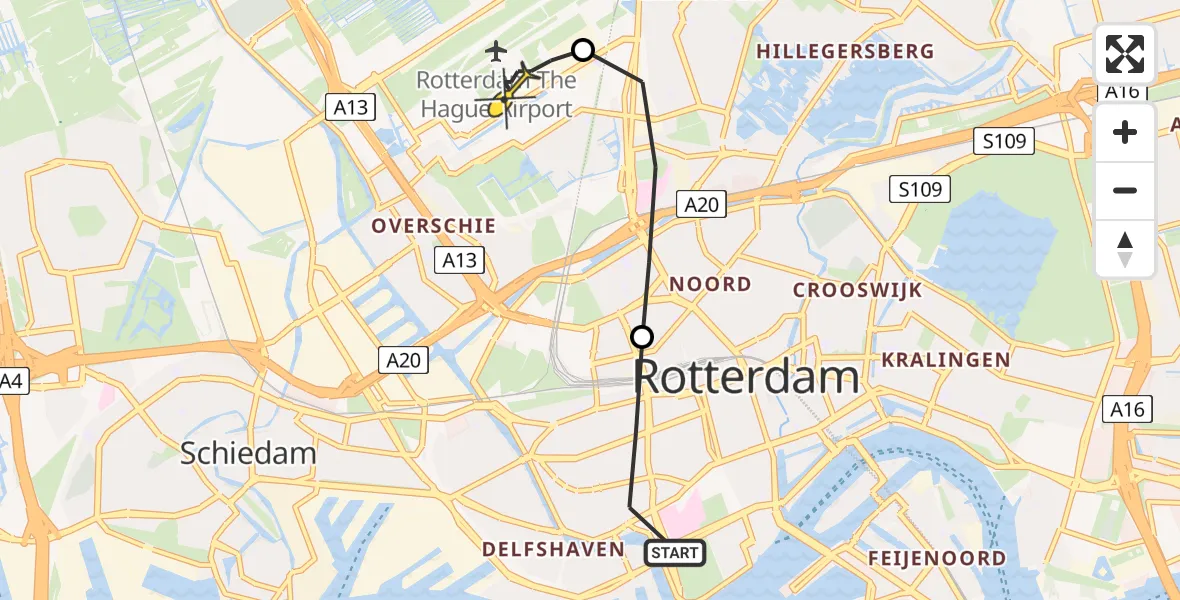 Routekaart van de vlucht: Lifeliner 2 naar Rotterdam The Hague Airport