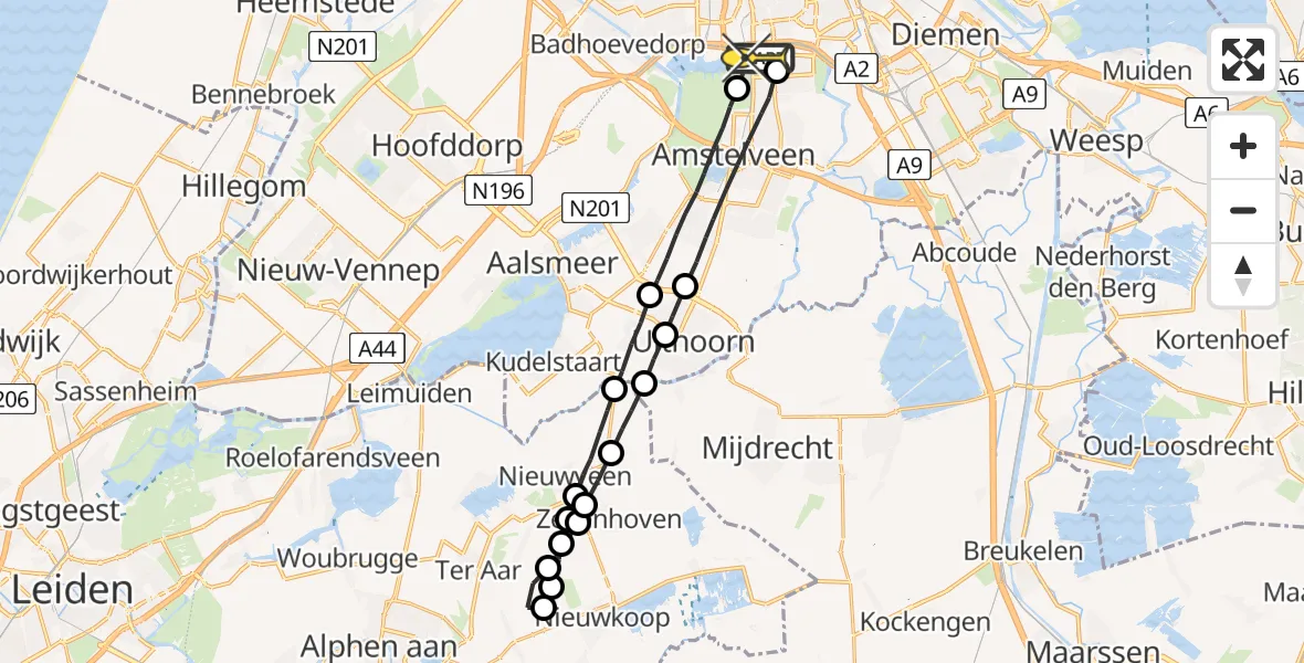 Routekaart van de vlucht: Lifeliner 1 naar VU Medisch Centrum Amsterdam