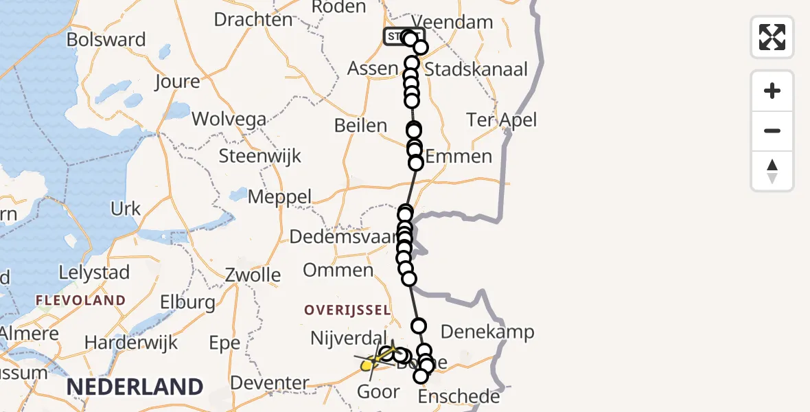 Routekaart van de vlucht: Politiehelikopter naar Enter