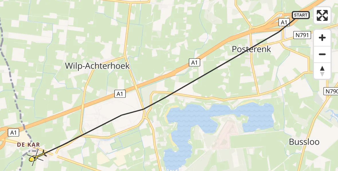 Routekaart van de vlucht: Politiehelikopter naar Klarenbeek