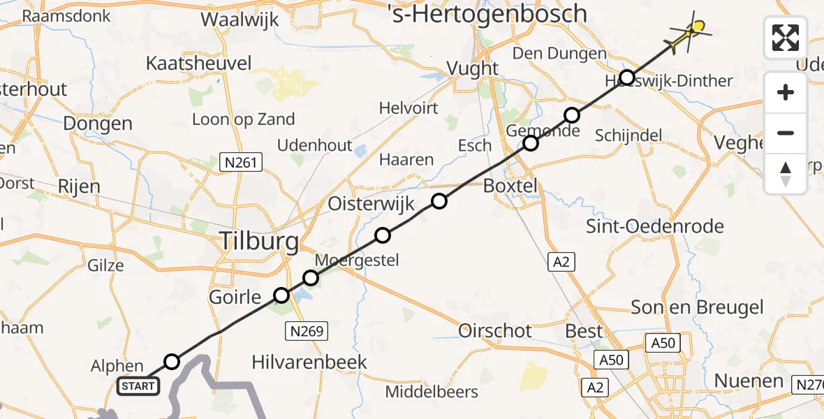 Routekaart van de vlucht: Lifeliner 3 naar Loosbroek