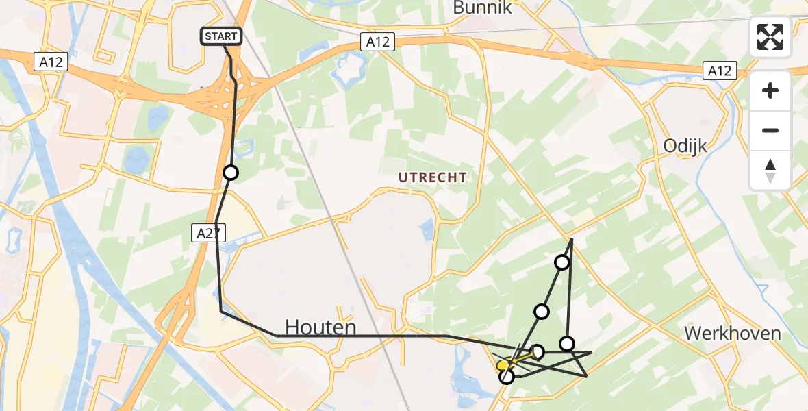 Routekaart van de vlucht: Politieheli naar Werkhoven