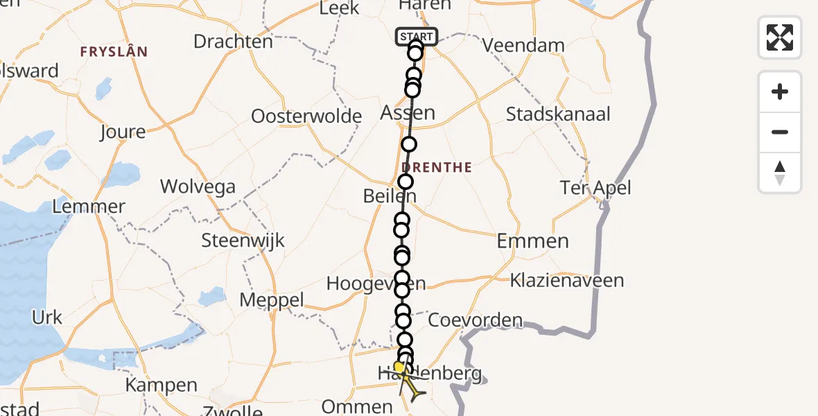 Routekaart van de vlucht: Lifeliner 4 naar Rheezerveen