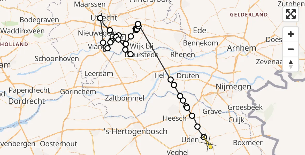 Routekaart van de vlucht: Politiehelikopter naar Odiliapeel