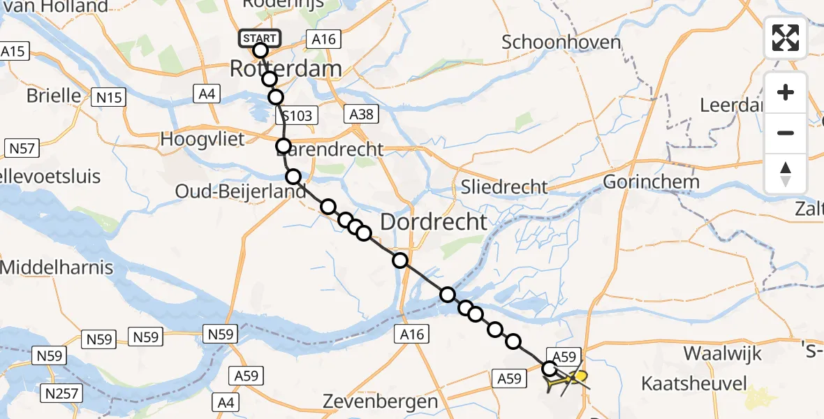 Routekaart van de vlucht: Lifeliner 2 naar Oosterhout