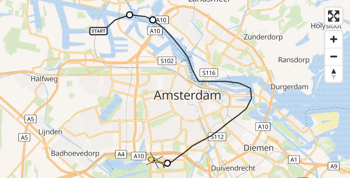 Routekaart van de vlucht: Lifeliner 1 naar VU Medisch Centrum Amsterdam