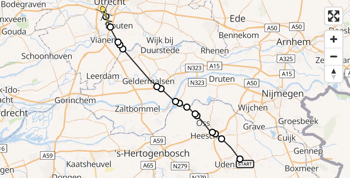 Routekaart van de vlucht: Politiehelikopter naar Utrecht