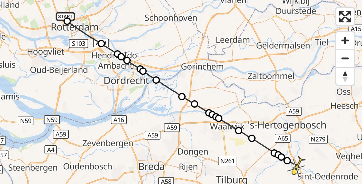 Routekaart van de vlucht: Lifeliner 2 naar Boxtel