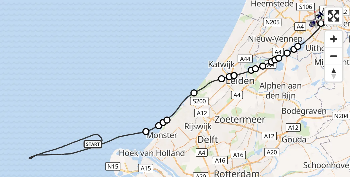 Vluchtroute Politiehelikopter van  naar Schiphol