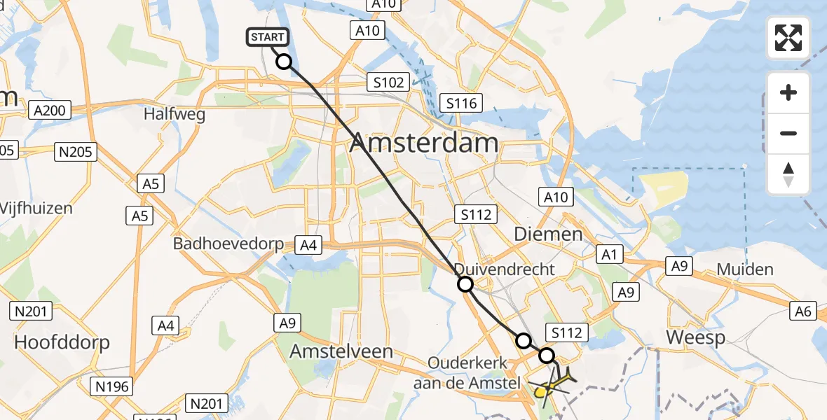 Routekaart van de vlucht: Lifeliner 1 naar Academisch Medisch Centrum (AMC)