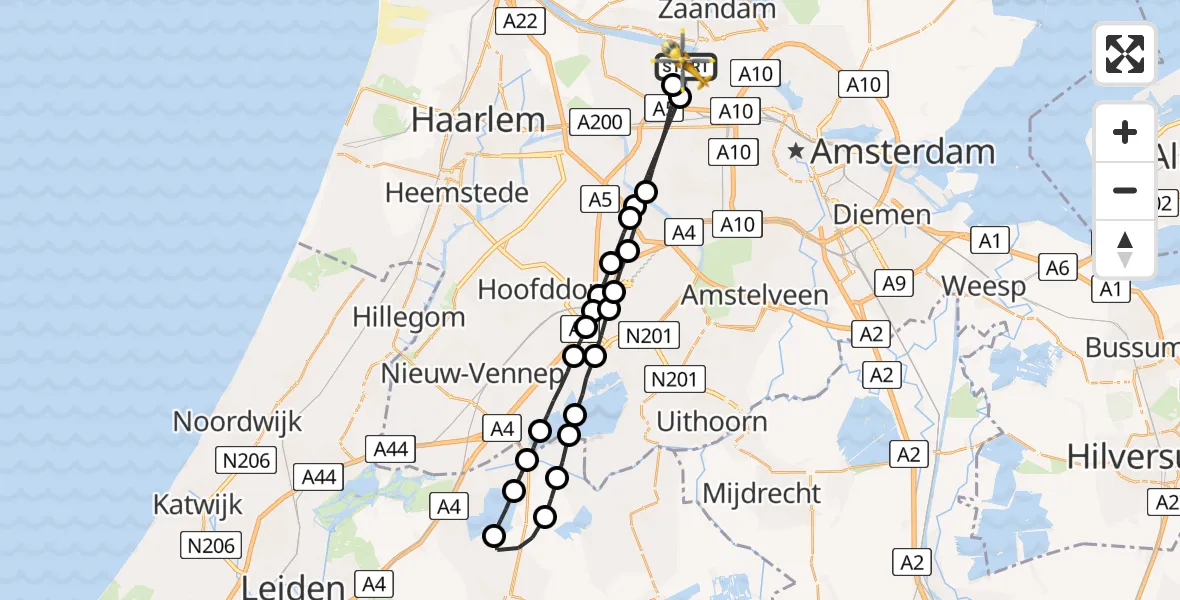 Vluchtroute Traumahelikopter Amsterdam Heliport - Amsterdam Heliport, 10 juni 2022, 23:16