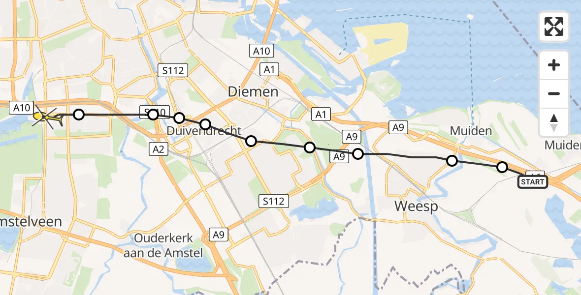 Routekaart van de vlucht: Lifeliner 1 naar VU Medisch Centrum Amsterdam