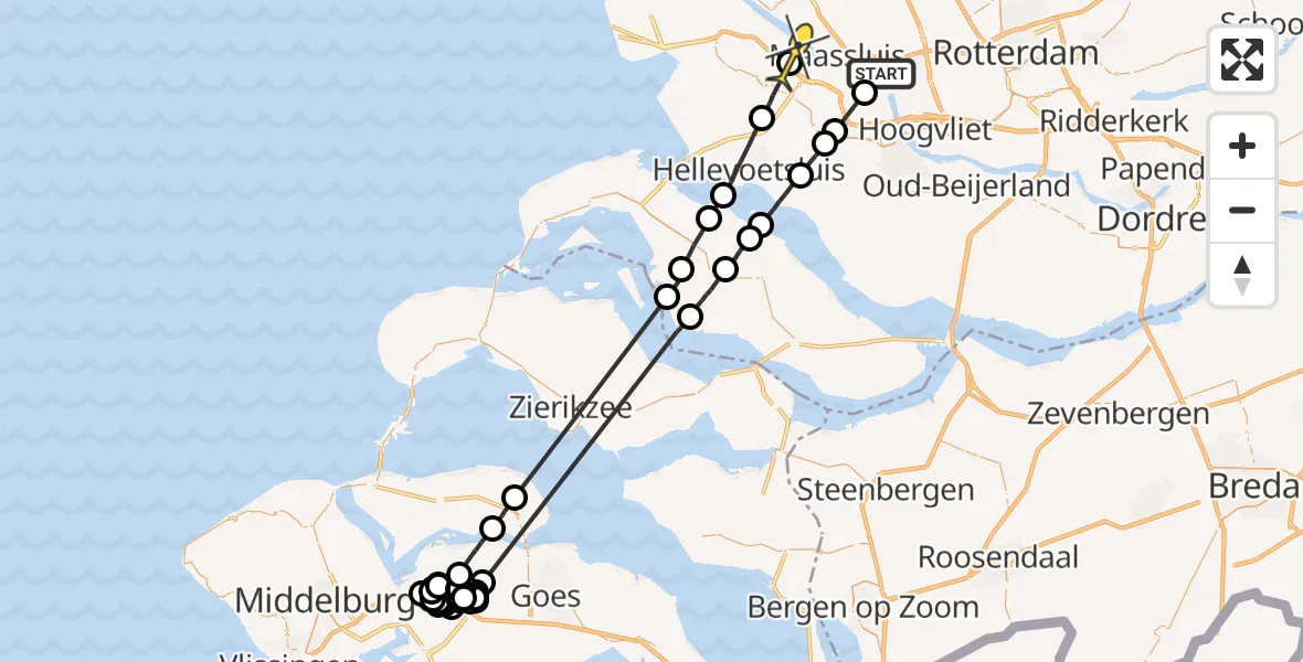 Routekaart van de vlucht: Politieheli naar Europoort