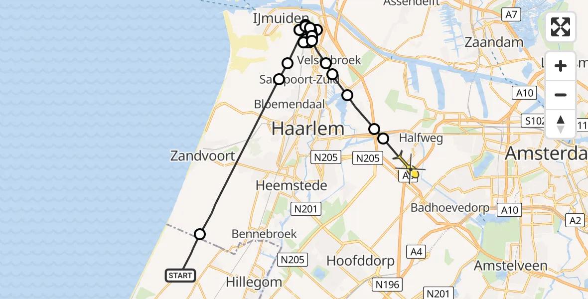 Routekaart van de vlucht: Politiehelikopter naar Zwanenburg