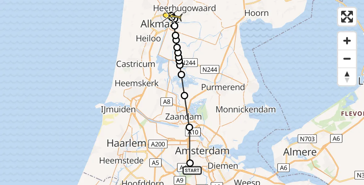 Routekaart van de vlucht: Lifeliner 1 naar Heerhugowaard