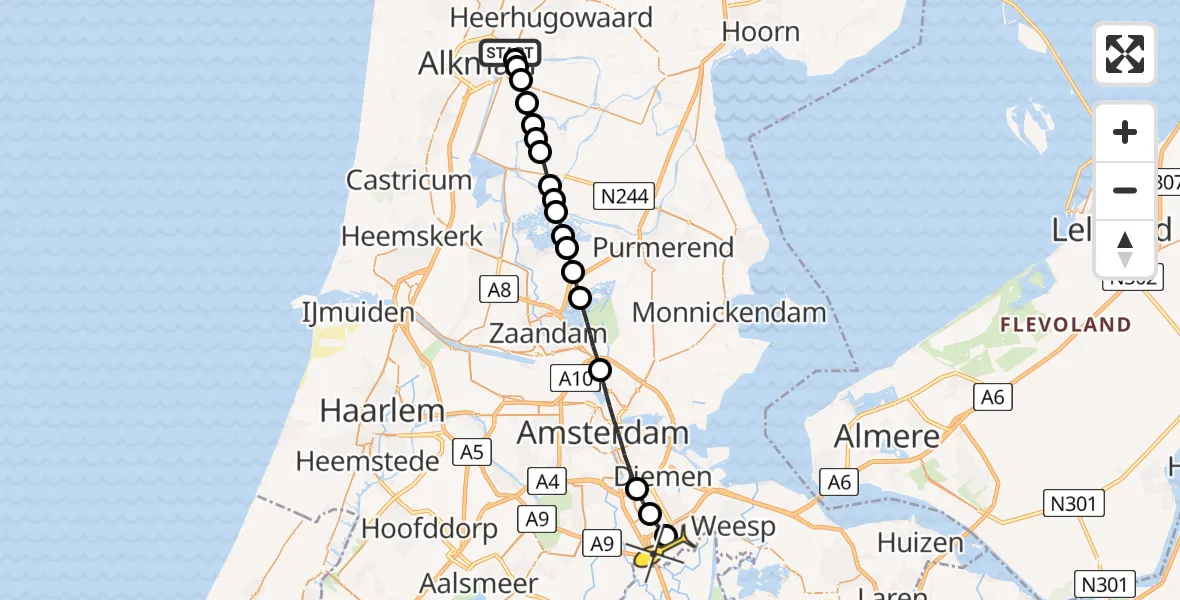 Routekaart van de vlucht: Lifeliner 1 naar Academisch Medisch Centrum (AMC)