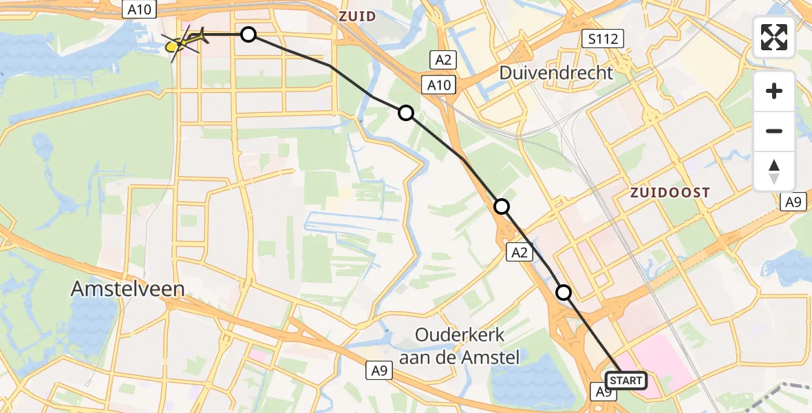 Routekaart van de vlucht: Lifeliner 1 naar VU Medisch Centrum Amsterdam