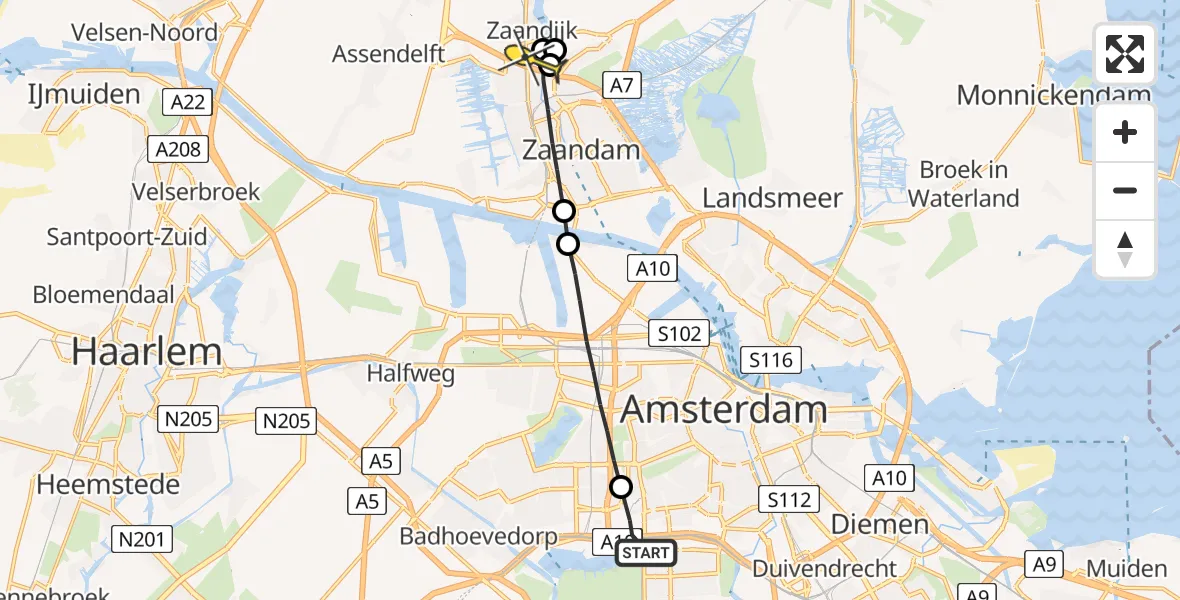 Routekaart van de vlucht: Lifeliner 1 naar Koog aan de Zaan