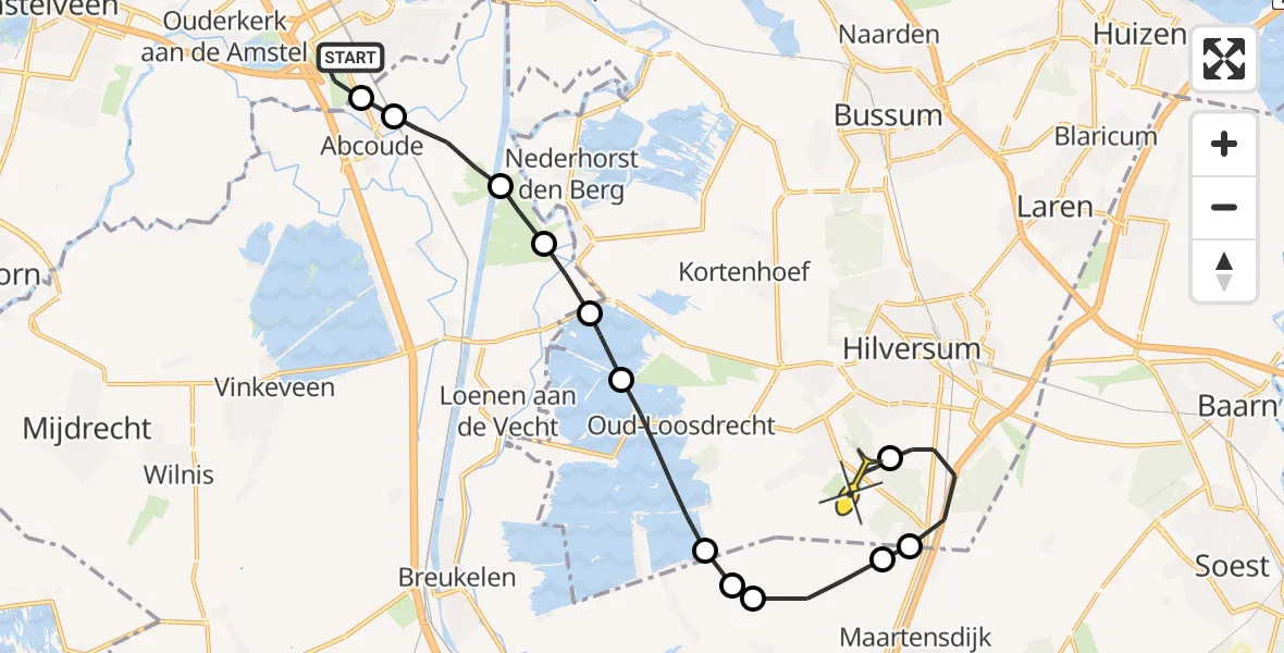 Routekaart van de vlucht: Lifeliner 1 naar Vliegveld Hilversum