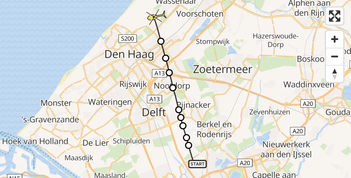 Routekaart van de vlucht: Lifeliner 2 naar Wassenaar