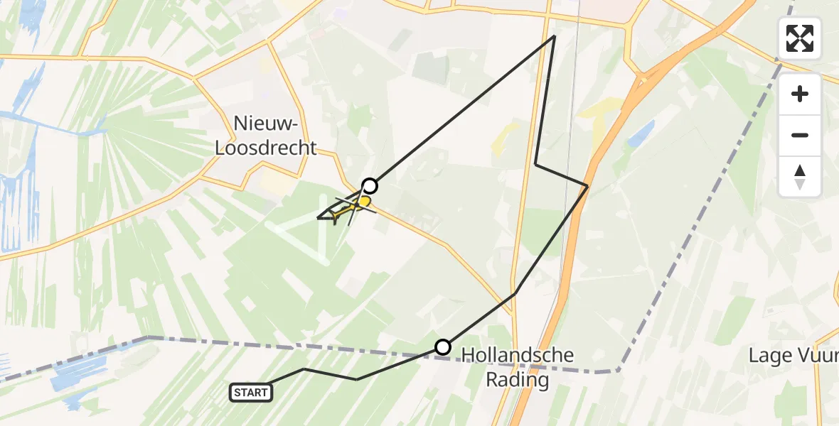 Routekaart van de vlucht: Politiehelikopter naar Vliegveld Hilversum