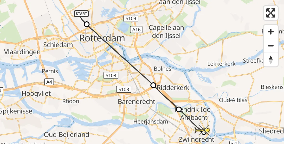 Routekaart van de vlucht: Lifeliner 2 naar Zwijndrecht