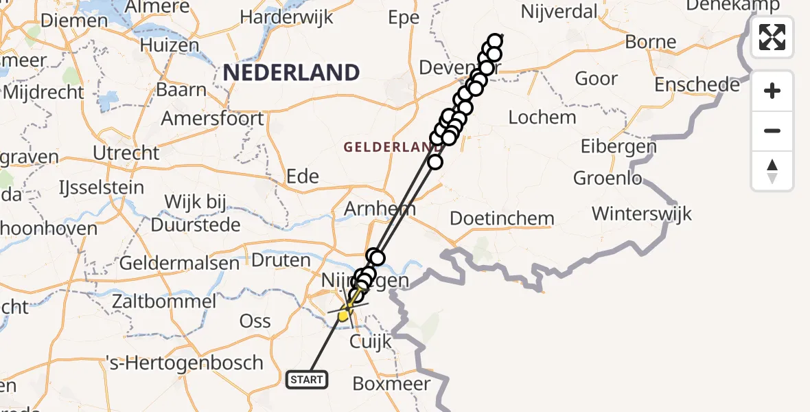 Routekaart van de vlucht: Lifeliner 3 naar Nijmegen