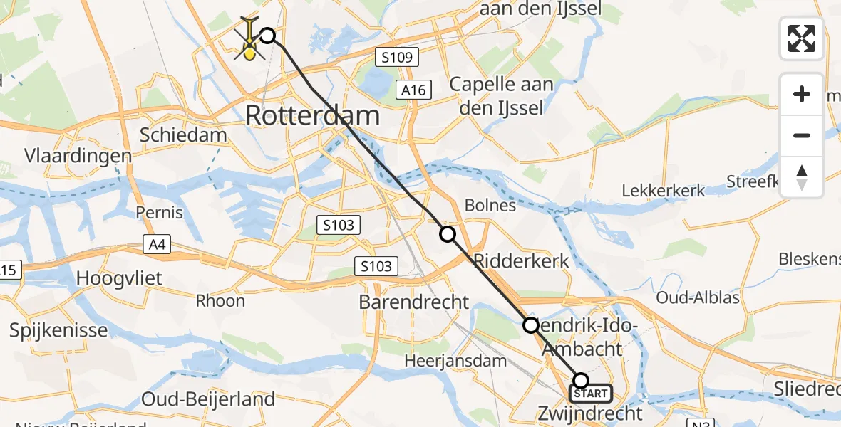 Routekaart van de vlucht: Lifeliner 2 naar Rotterdam The Hague Airport