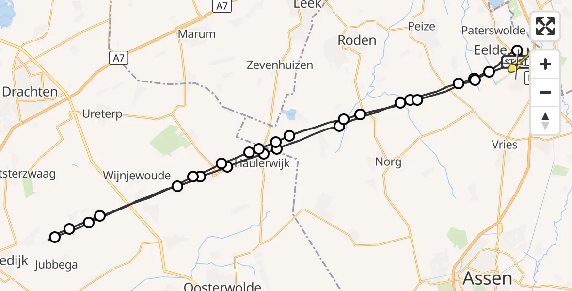Routekaart van de vlucht: Lifeliner 4 naar Groningen Airport Eelde