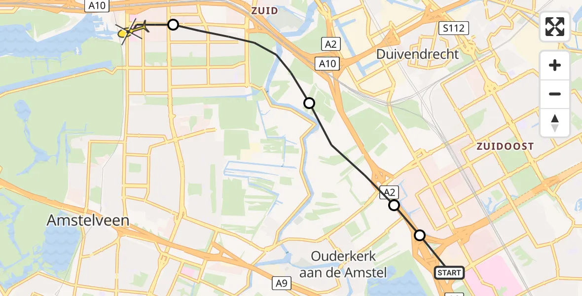 Routekaart van de vlucht: Lifeliner 1 naar VU Medisch Centrum Amsterdam