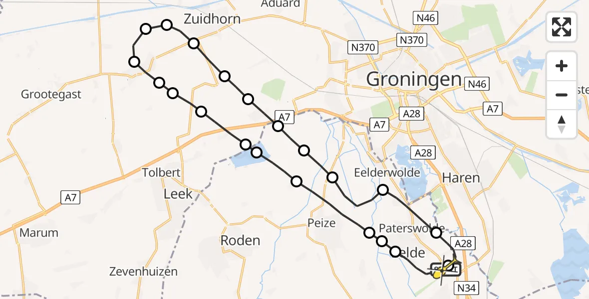 Routekaart van de vlucht: Lifeliner 4 naar Groningen Airport Eelde