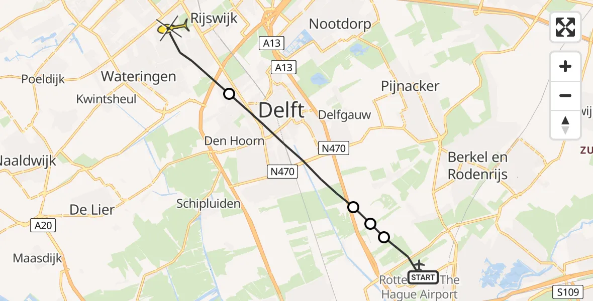 Routekaart van de vlucht: Lifeliner 2 naar Rijswijk