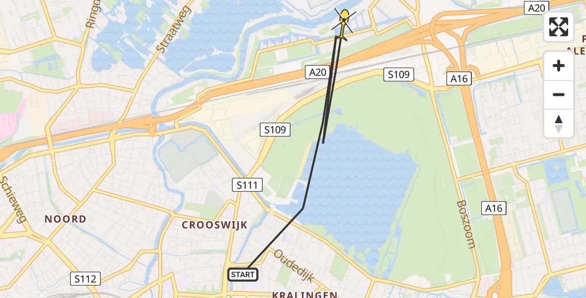 Vluchtroute Politiehelikopter van Rotterdam naar Rotterdam