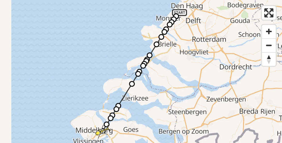 Routekaart van de vlucht: Lifeliner 2 naar Nieuw- en Sint Joosland