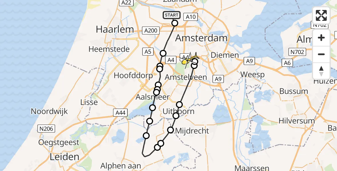 Routekaart van de vlucht: Lifeliner 1 naar VU Medisch Centrum Amsterdam