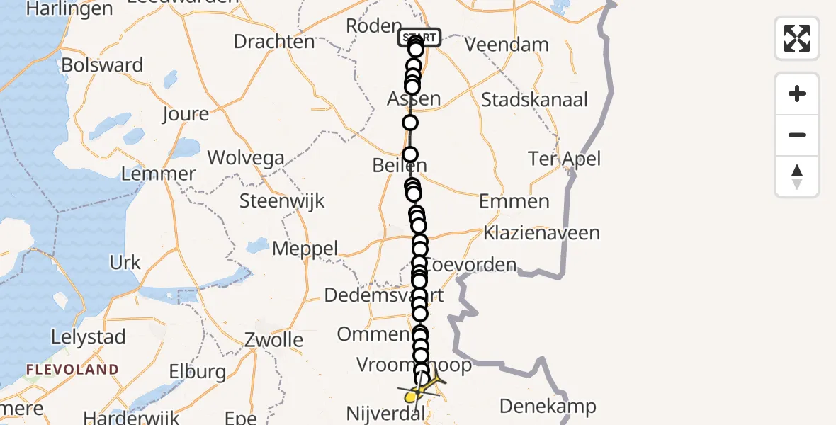 Routekaart van de vlucht: Lifeliner 4 naar Vriezenveen